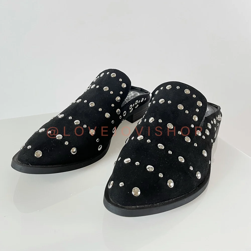 Minimalist | Sam Edelman Studded Mules | Black Flats Slides | Spring Comfort | 8